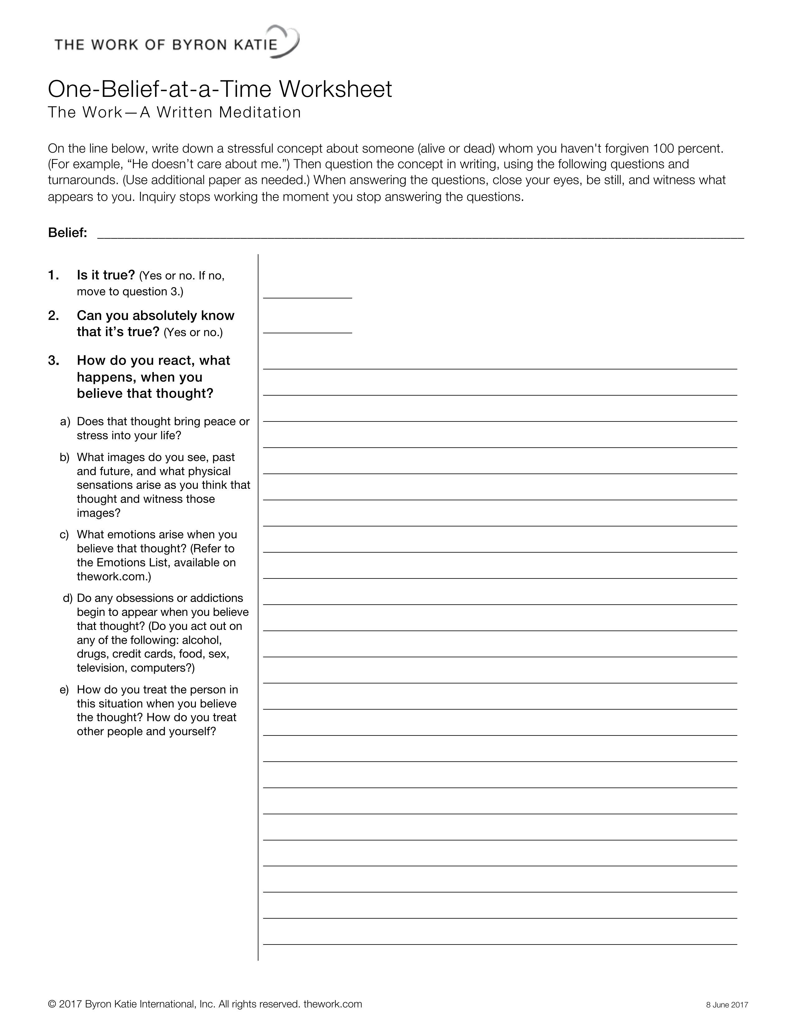 One belief at a time worksheet